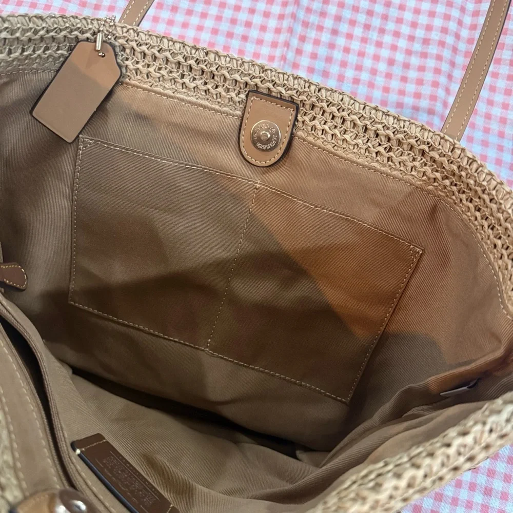 Coach Woven Straw Tote in Brown and Pink - Picture 6 of 9